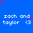 Blue background with repeated white text 'zach and taylor' and '<3' symbols, scattered red and purple stars, and a gray rectangle in the bottom-right corner.