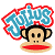 A 2x2 contact sheet of three pixelated Paul Frank mascot icons with text labels, each in a separate frame on a gray background.