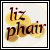 Pixelated text 'liz phair' in brown letters over yellow circular shapes on a light background with black border.