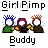 Pixel art image with three cartoon figures under text reading 'Girl Pimp' and 'Buddy'.