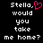 Pixelated text reads "Stella, would you take me home?" with a pink heart symbol replacing the comma after Stella on one side.