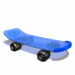 Blue skateboard with black wheels and brown axles, shown in multiple poses against a white background.
