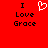 Red background with black text "I Love Grace" and a white pixelated heart symbol above the left copy of the text.