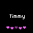Two side-by-side pixelated displays of the name "Timmy" above a of pink and purple heart-shaped icons on black backgrounds