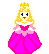 Pixel art of a blonde princess in pink dress with crown, two expressions shown side-by-side.