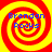 Four identical spiral patterns with red and yellow stripes, each containing blue text reading "Brendan Rocks" on a yellow background.
