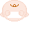 Pixelated character with peach skin, brown crown-like mark on forehead, white rectangular mouth, and round ears; one variant shows pink open mouth.