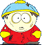 Pixelated cartoon character in red jacket with yellow accents and blue hat, shown in two sequential expressions: wide-eyed surprise then squinted eyes.