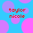 Pixelated red text 'taylor nicole' repeated four times on a blue background with overlapping pink and purple circles.