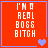 Red square icon with white pixelated text 'I'M A REAL BOSS BITCH' and blue border, featuring animated heart symbols changing from one to two to three to four.
