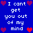 Blue background with white text repeating "I cant get you out of my mind" surrounded by red and purple heart icons.