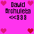 Pixelated pink background with repeated text "David Archuleta" and heart symbols in various positions across the image.
