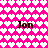 A static pixel art image with a bright pink background covered in white heart shapes, featuring four instances of the text 'Jon' in dark brown pixelated font.