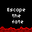 Pixelated text 'Escape the fate' repeated across a black background with red jagged borders, showing partial gray overlay in lower-right.