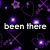 Pixelated purple and black background with glowing shapes and text overlays reading 'been there done that' and 'hehe I HYPER!'