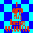 Pixelated orange text 'I am da best !!!!!!!!!' on blue and cyan checkered backgrounds with diamond patterns.
