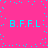 A static image with a bright pink background and cyan pixelated text reading "B.F.F.L." repeated four times in two , surrounded by scattered cyan dots
