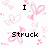 Pixelated pink butterflies and hearts on white background with black text reading "I luv struck by the alison love bug".