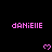 Pixelated pink text 'DANIELLE' repeated across black background with small pixel hearts below each instance.