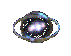 A spherical object with a glowing core and scattered white dots is surrounded by rotating rings in various configurations.