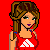 Pixel art contact sheet showing five frames of an animated volleyball-themed buddy icon with a female character, sports apparel, and a volleyball ball on red backgrounds.