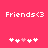 Pixelated pink background with white text 'Friends<3' and five heart icons below, where the third heart is light pink in one view.