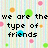 Pixelated text on a striped background with scattered colored dots, featuring phrases about friends and house burning.