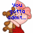 Pixelated cartoon character with pink hair bow and red dress holds brown teddy bear, blue text reads "you gotta admit..." on left frame.