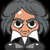 Pixelated cartoon character with gray hair, glasses, and a white collar on a black background.