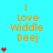 A static image displays orange text reading "I Love Widdle Deej" on a cyan background with red heart symbols in varying quantities.