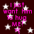 Dark red background with white stars and pink text reading "I just want him to hug ME! =(" repeated in a pattern