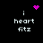 Pixel art icon with black background, white text 'i heart fitz', and pink pixelated symbols above the text.