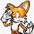 Pixelated cartoon fox with orange fur and white chest stands against light background, right paw raised near head.