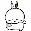 A 4-frame animated contact sheet of a cartoon rabbit character with closed eyes and orange-tipped ears, showing subtle pose variations across frames.