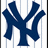 A pixelated blue 'NY' logo on a white background with light gray vertical stripes.
