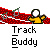 Pixel art icon with red and white checkered background, yellow figure holding white ball, and 'Track Buddy' text below.