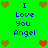 Green background with blue text reading "I Love You Angel" and brown/red heart icons arranged in a pattern