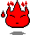 Six red pixelated devil faces with closed eyes and small mouths, each in a different animation state showing varying sparkles above the head.