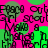 Animated pattern of green circular shapes and black text on a bright pink background, with visible pixelation.