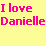 Static pixel art displays 'I love Danielle' in bright pink text on a yellow checkered background.