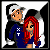 Pixelated cartoon characters with red hair and blue clothing, one wearing a white cap; text 'TEASE' appears in the second frame.