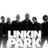 Black-and-white pixelated image of a group of people standing together with 'LINKIN PARK' text below them on the left, and stylized 'LINKIN PARK' logo with wing-like symbols on the right.