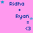 Pink background with blue text 'Ridha' and 'Ryan', plus a heart symbol, surrounded by small stars in various colors.
