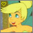 Pixelated cartoon character with blonde hair and blue eyes, wearing red lips, against a teal background with yellow heart symbol.