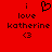 Red background with black pixelated text and symbols: 'i', a heart, 'love', 'katherine', '<3' arranged in two