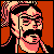 Pixelated 50x50 static icon featuring a stylized character with black hair, pink highlights, and a mustache against an orange background.