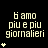 A black background displays light yellow text reading 'ti amo piu e piu giornalieri' with a growing number of small white stars below the text