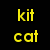 Pixelated text 'kit' and 'cat' in yellow, pink, and blue on black background with gray rectangle.
