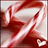 Red background with green pixelated text 'Merry Christmas' and a draped fabric texture on the left side.
