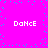 Bright pink background with cyan pixel dots scattered , four instances of the word "DoNcE" in white blocky text arranged in a